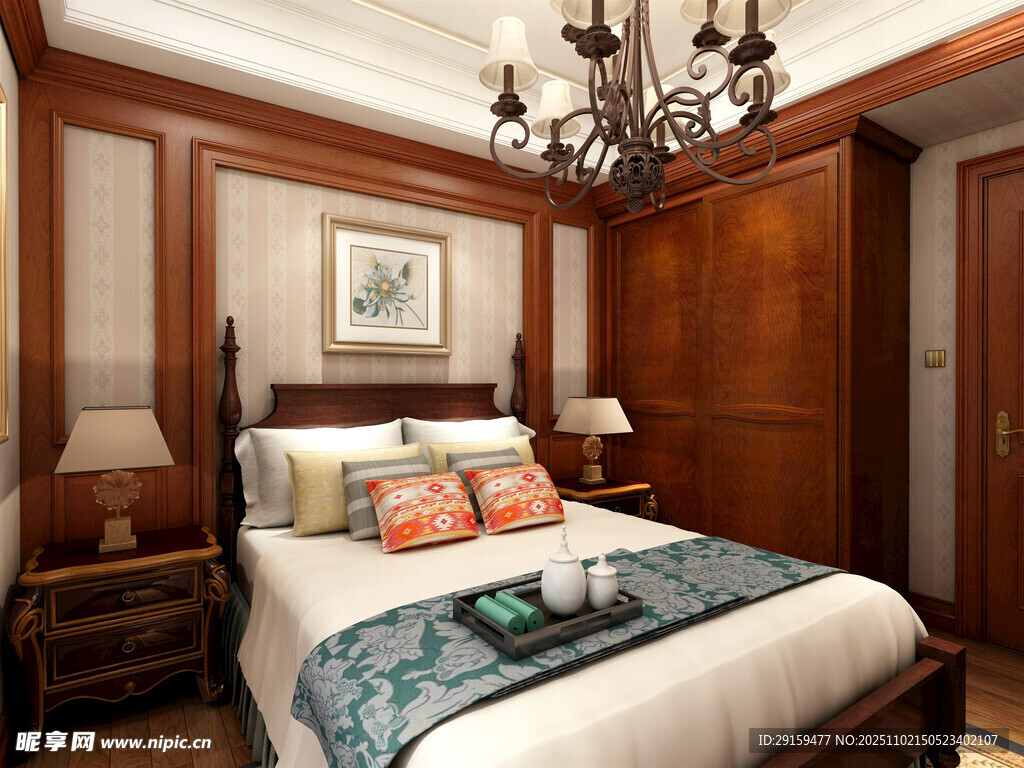 豪华木质卧室温馨场景