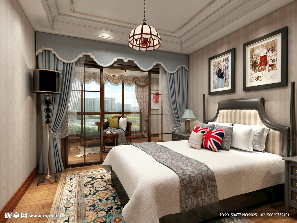 欧式风格温馨卧室场景