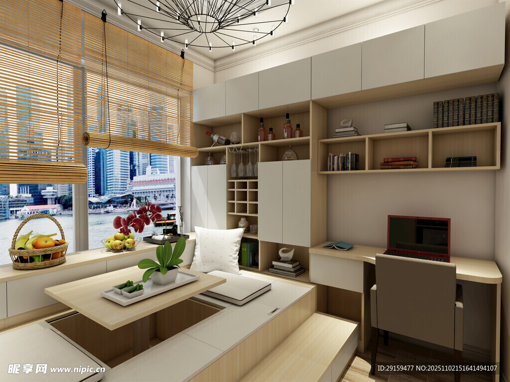 现代简约风客厅书房一体化