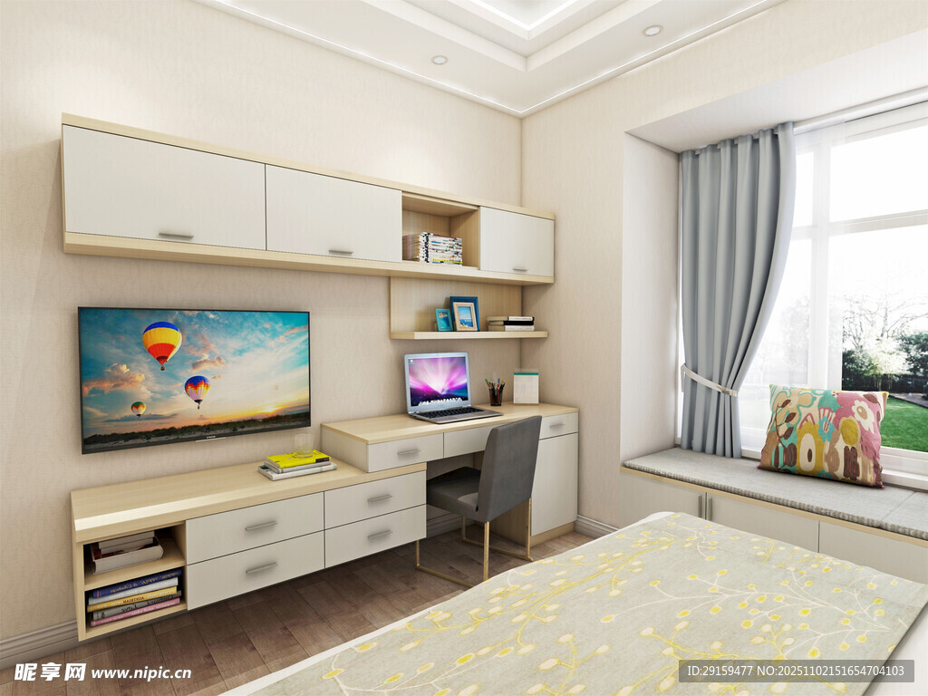 简约现代风卧室书房一体化