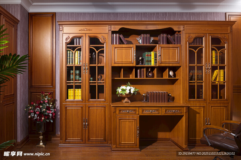 中式实木书房家具组合