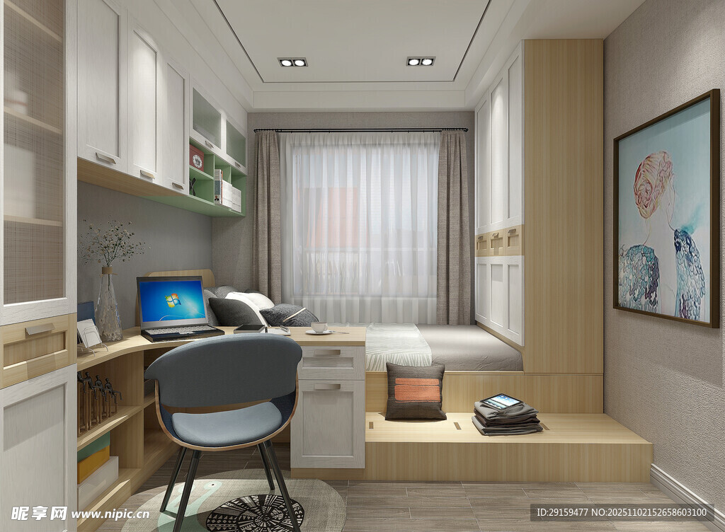 简约现代风书房榻榻米设计