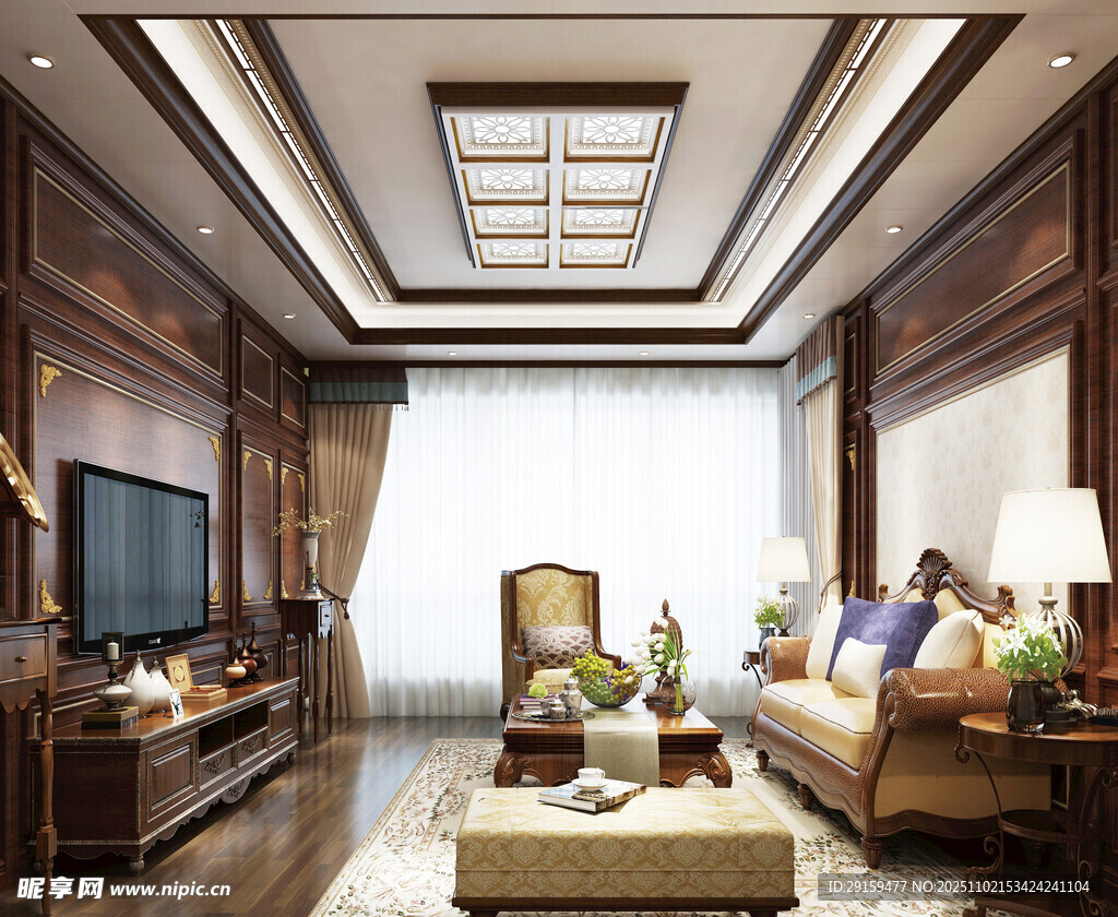 豪华中式客厅室内场景