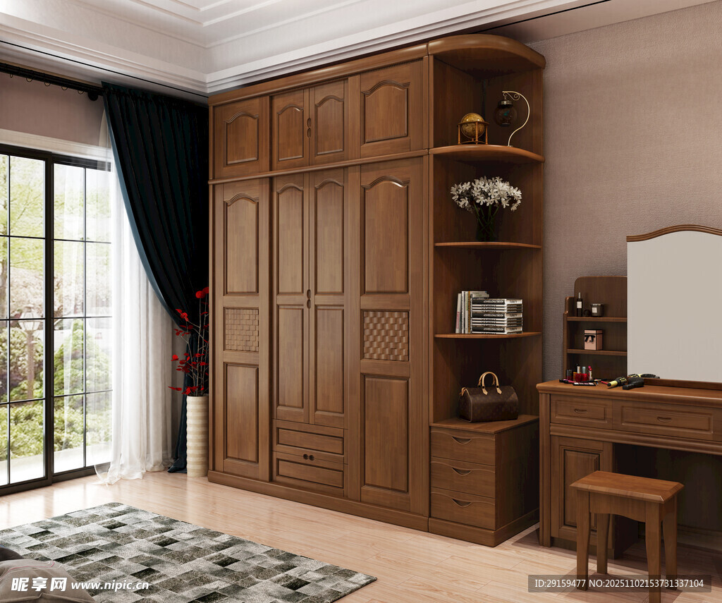 实木转角衣柜家居场景