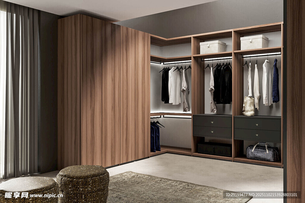 现代简约风格木质衣帽间