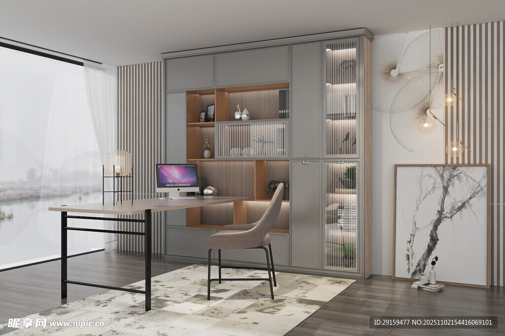 现代简约风书房室内场景