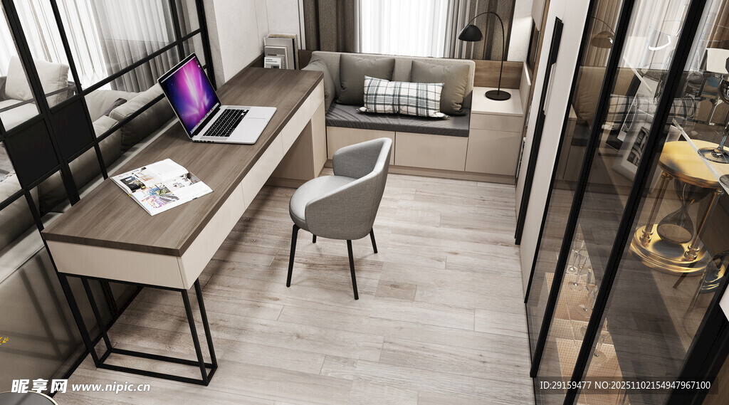 现代简约风格书房办公区