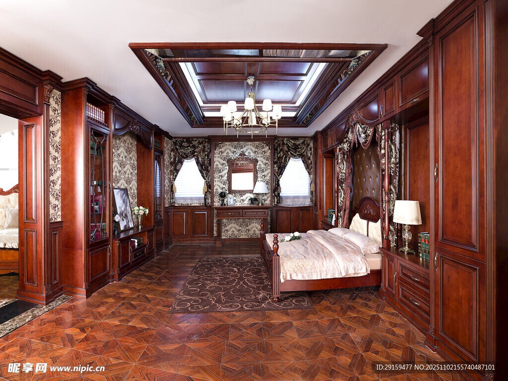 豪华木质风格卧室室内景致