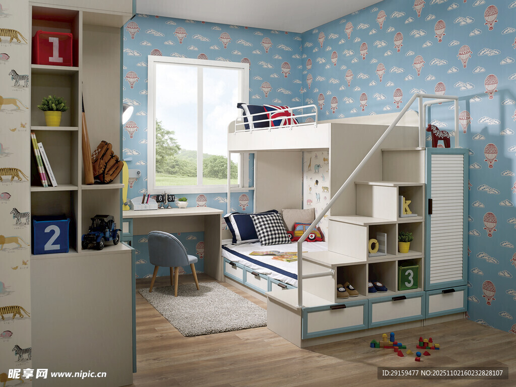 儿童双层床卧室温馨布置