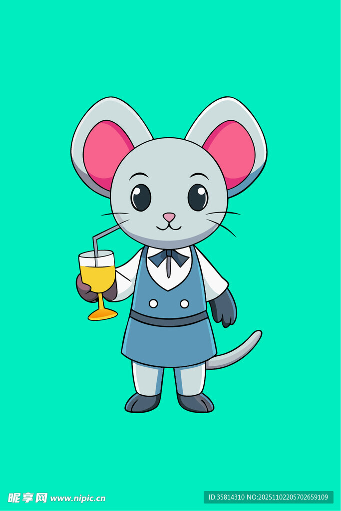 穿制服端酒杯的可爱老鼠