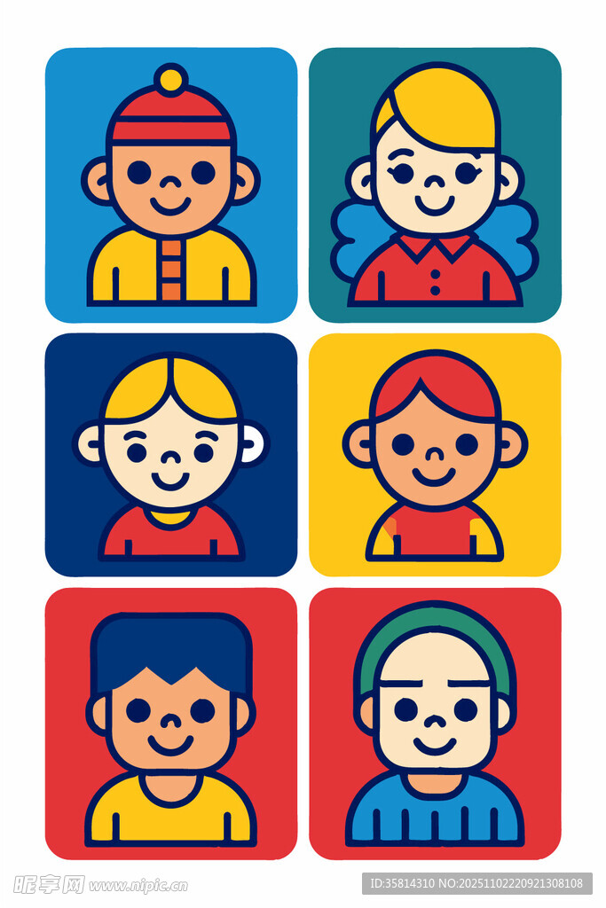 多样儿童头像图标集