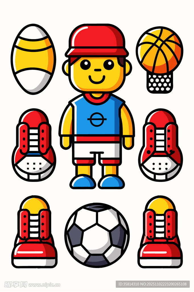 运动卡通角色与体育用品