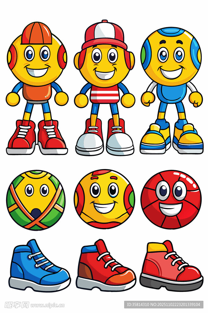 卡通角色与多彩鞋子展示