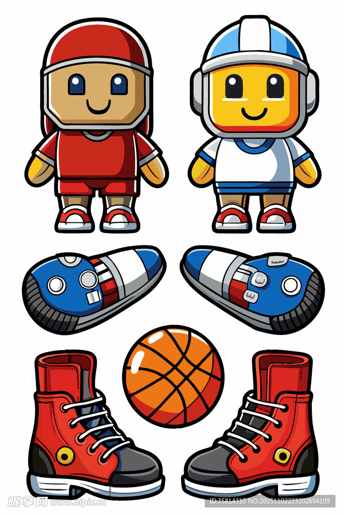 卡通运动角色与运动装备