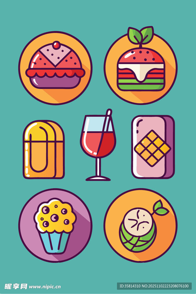 多彩美食与饮品图标集