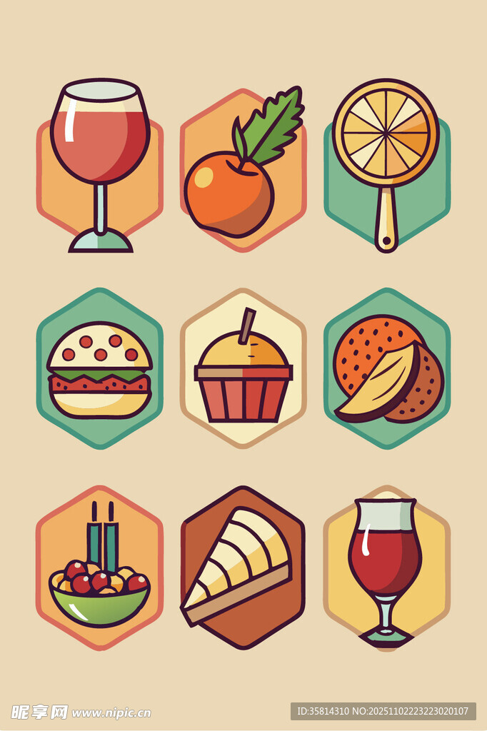 多彩美食与饮品图标集