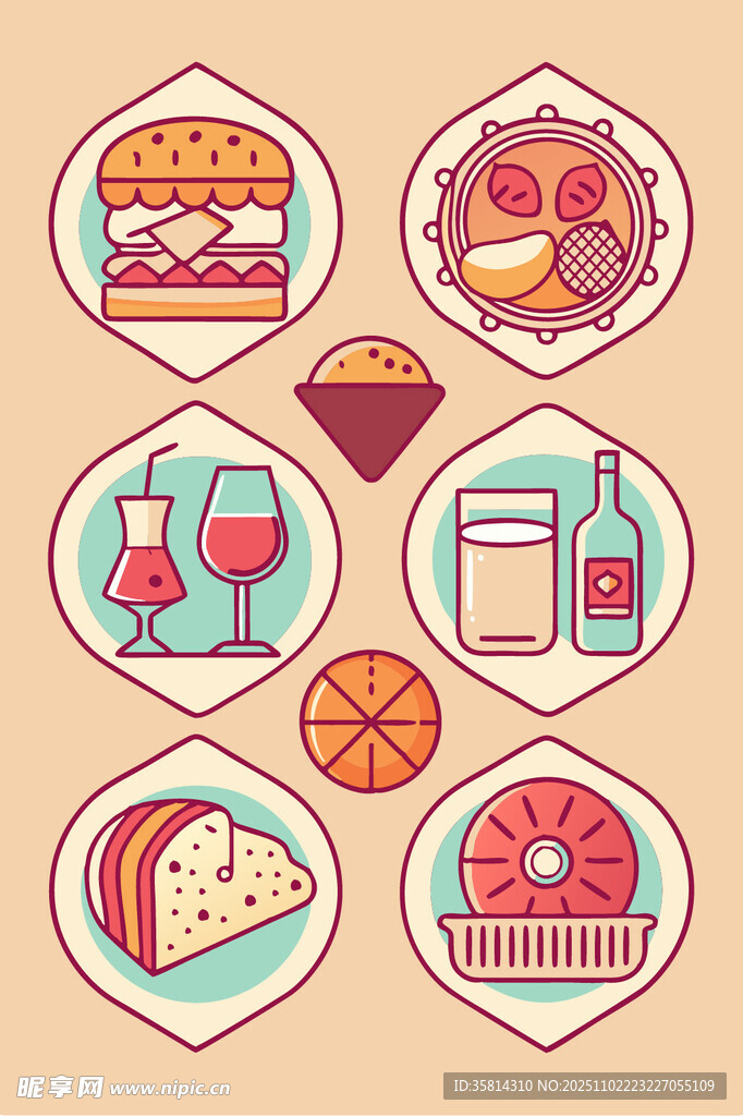 多样美食与饮品图标集合