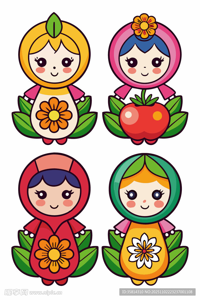 可爱卡通俄罗斯套娃形象