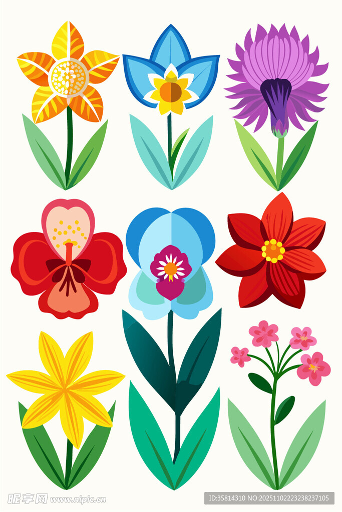 多彩手绘花卉图案集合