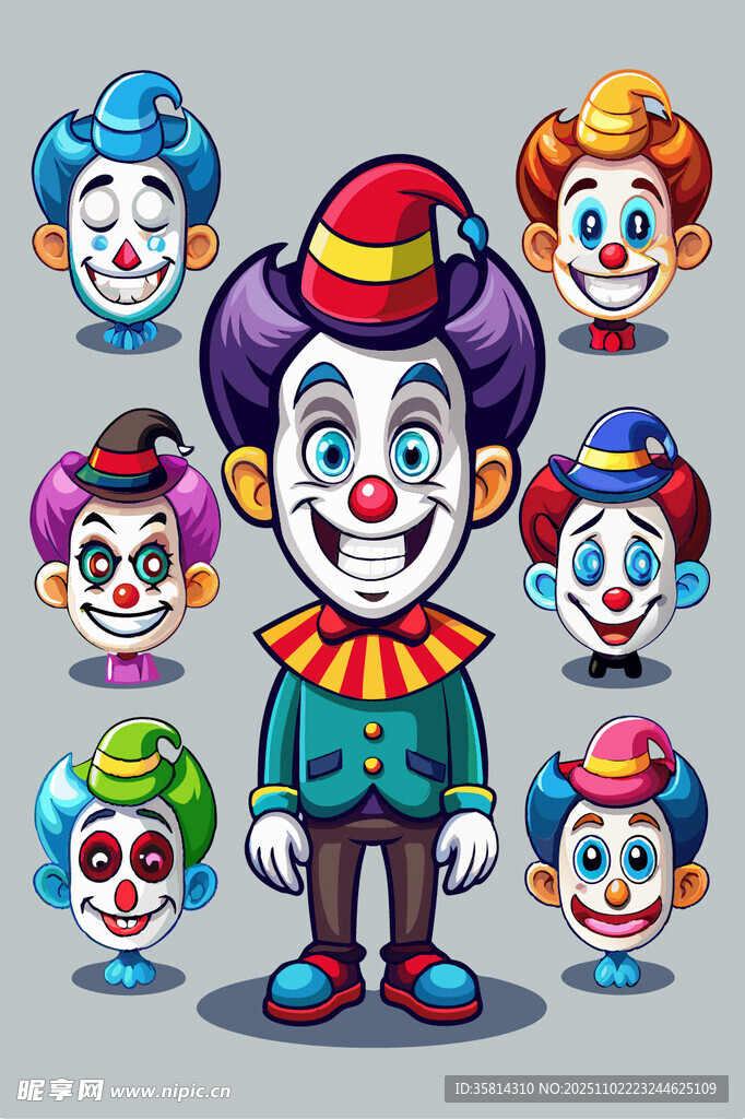 多彩小丑卡通形象集合