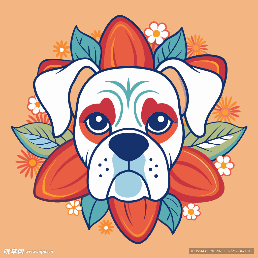 花朵环绕的可爱狗狗头像