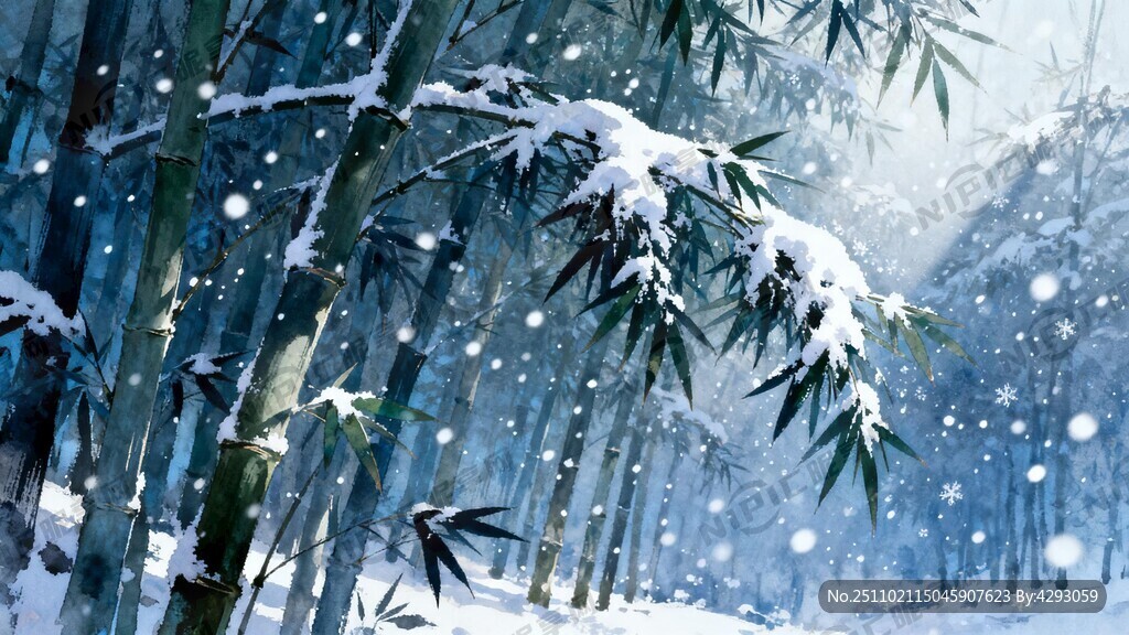 创作一幅风雪天气的竹林