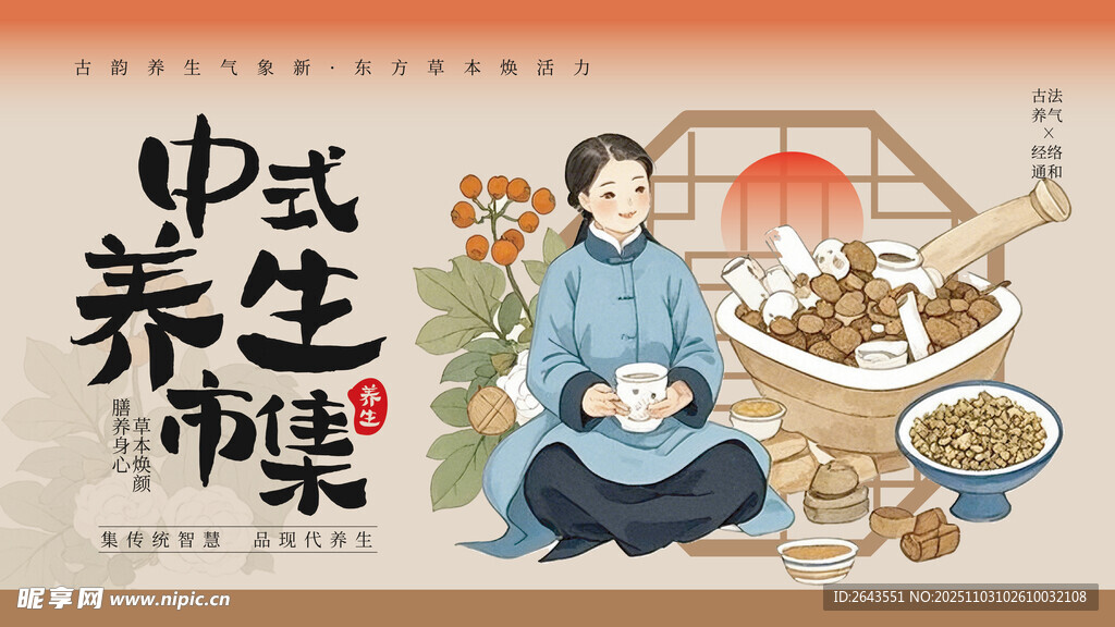 中医养生市集宣传促销活动展板