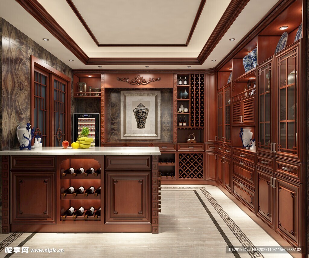 豪华实木酒柜展示空间