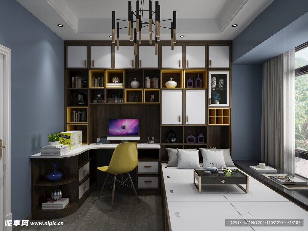 现代简约风书房室内场景