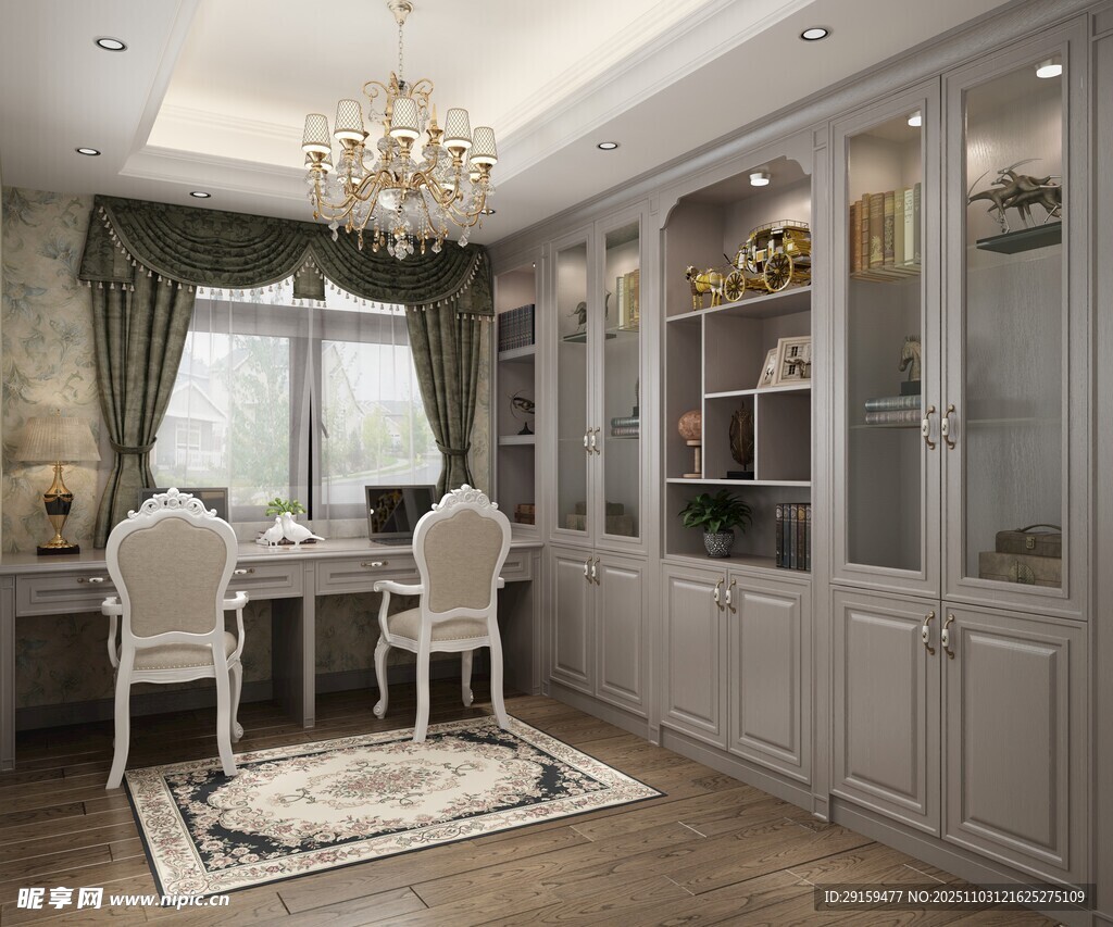 优雅欧式风书房室内场景