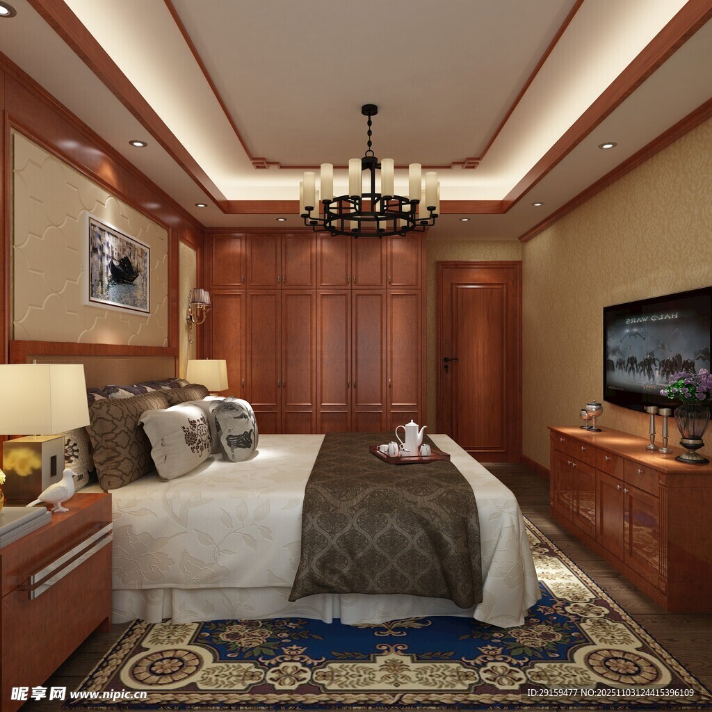 豪华中式风格卧室全景