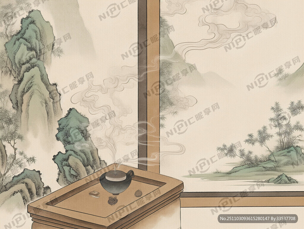 古典室内焚香场景 香云密布