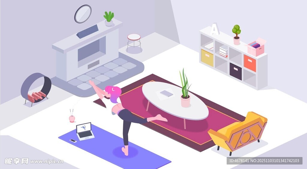 室内健身场景的等距视图