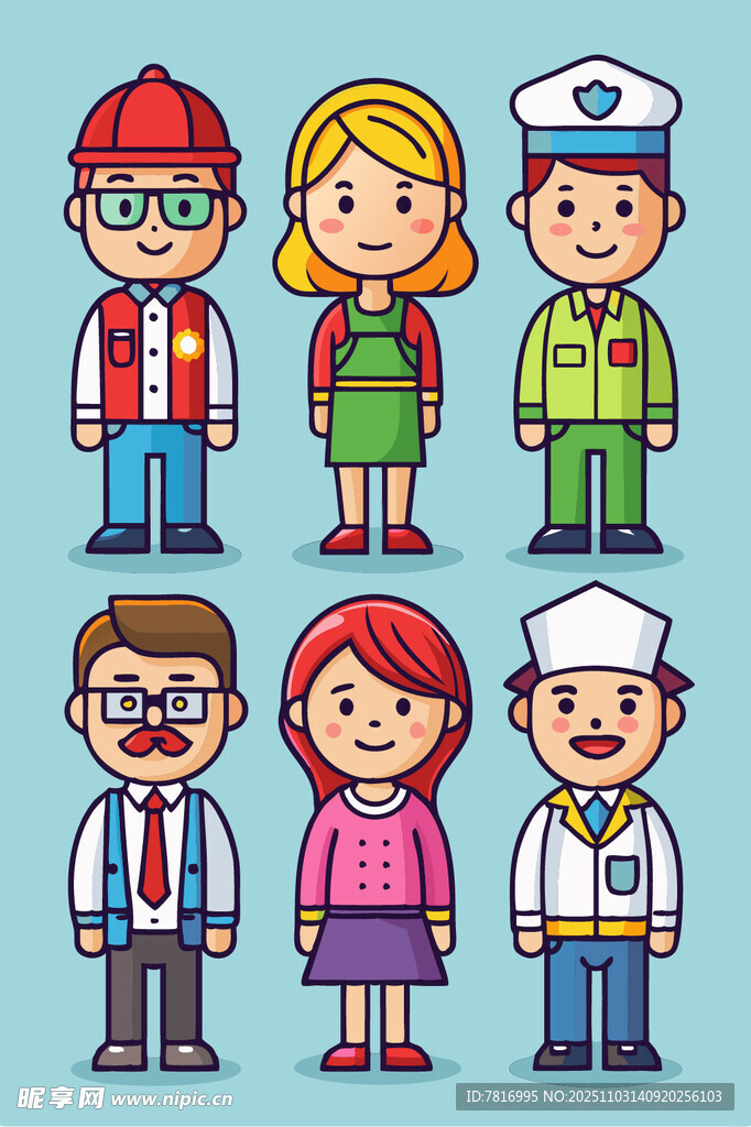 多样职业卡通人物形象