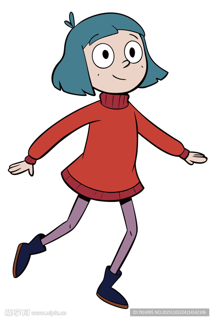 奔跑的蓝发红衣卡通女孩