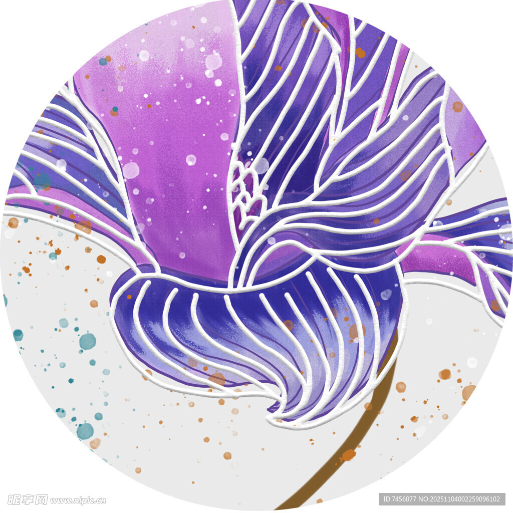 梦幻紫色花卉圆形插画