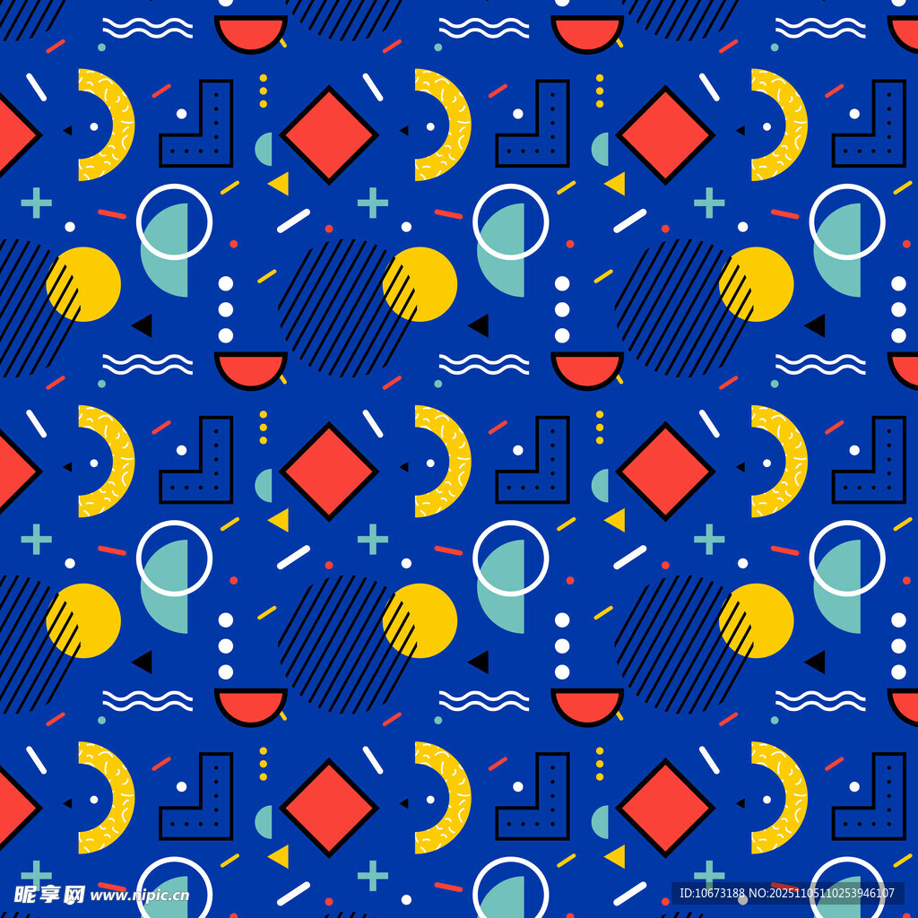 蓝色几何图案无缝背景图