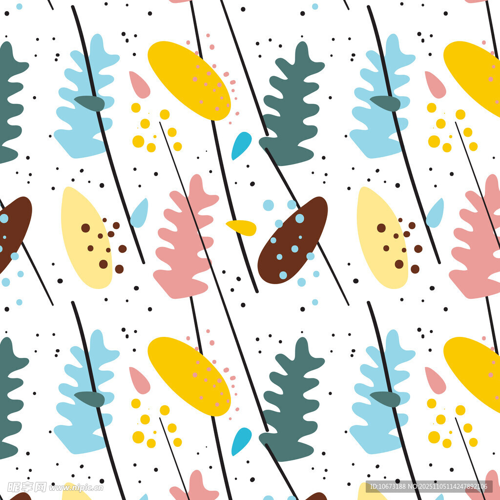 多彩植物图案无缝背景