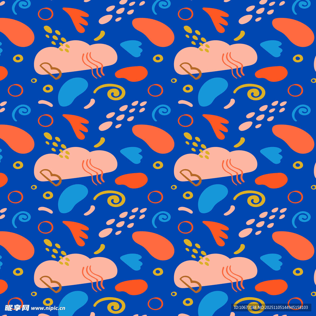 蓝色海洋风卡通图案背景