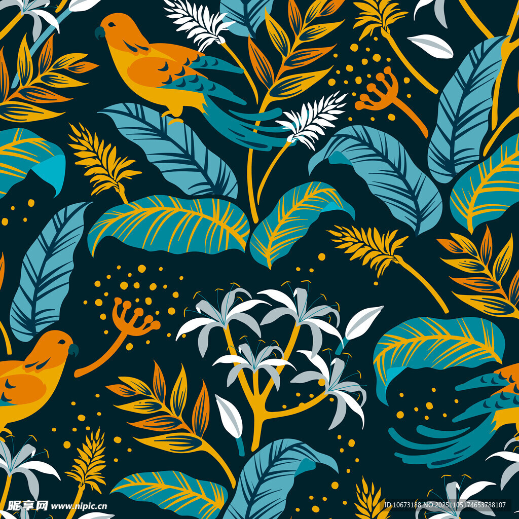 热带花鸟植物图案背景