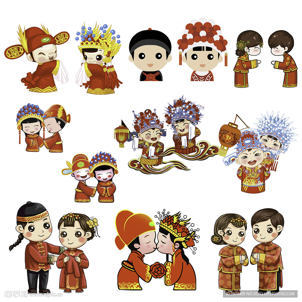 传统中式婚礼卡通人物形象