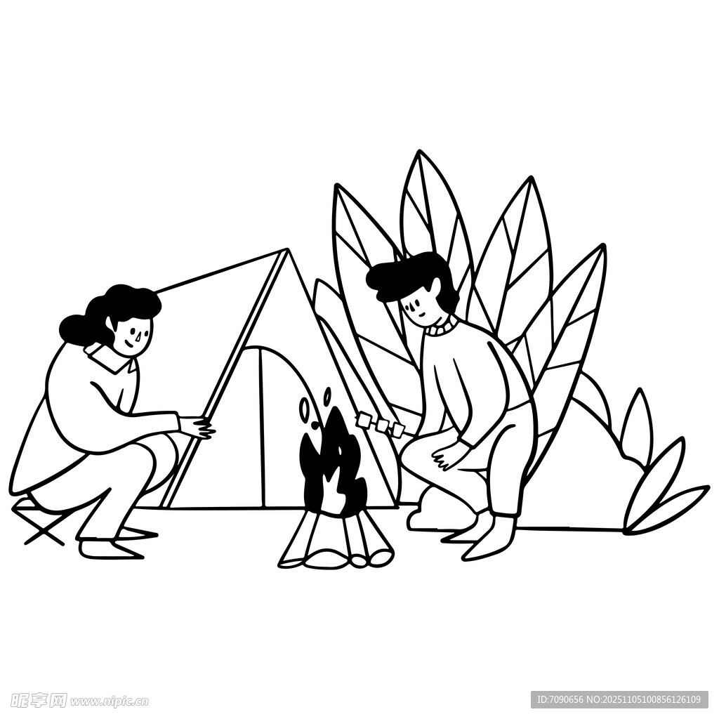 两人野外露营场景