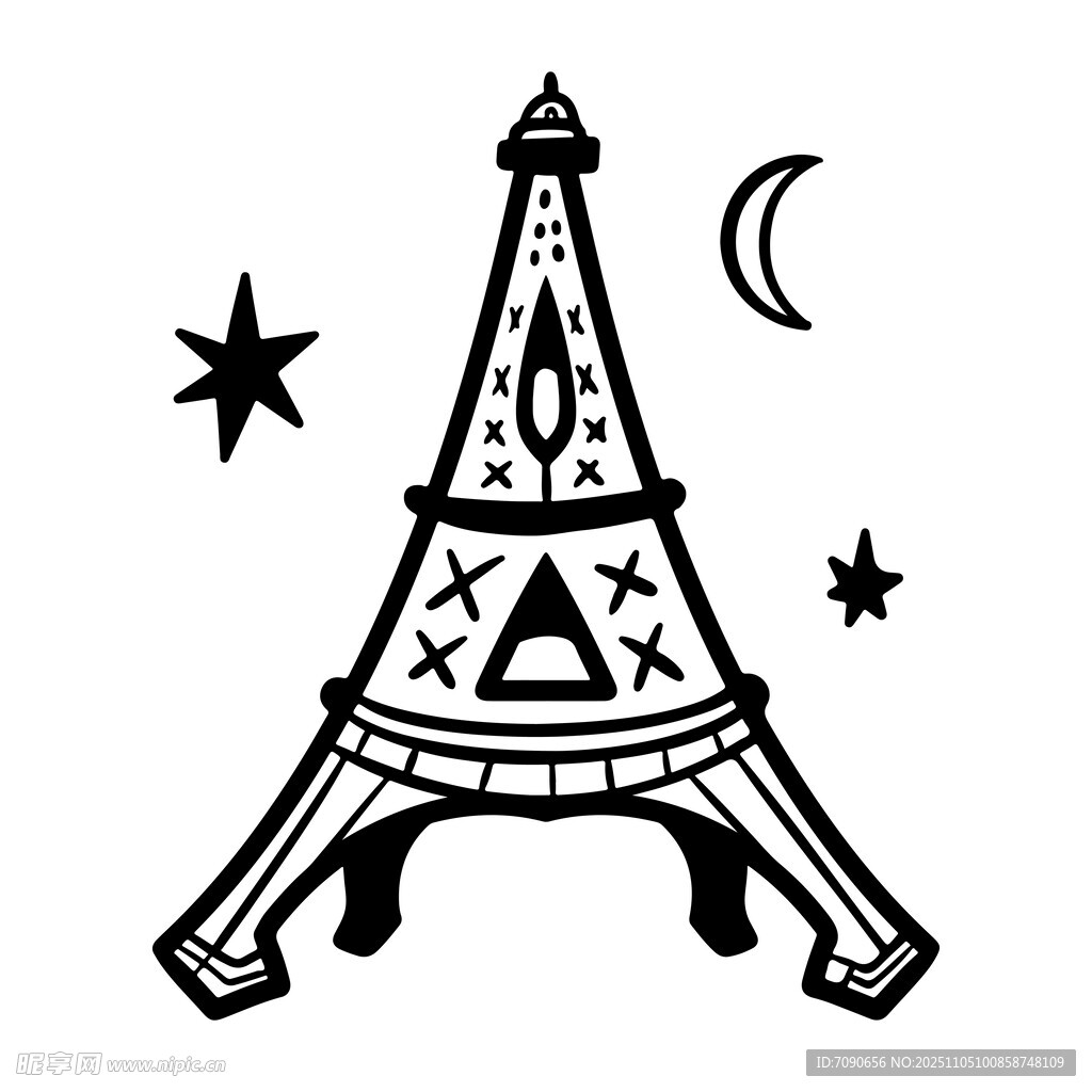 埃菲尔铁塔简约黑白插画