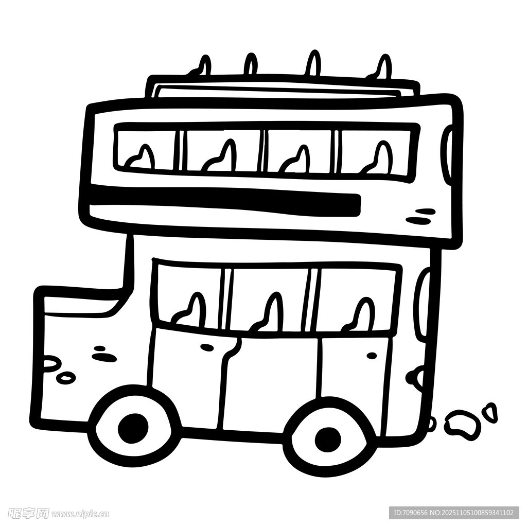 卡通双层巴士简笔画