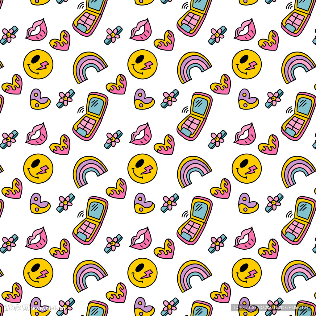 多彩可爱卡通图案背景