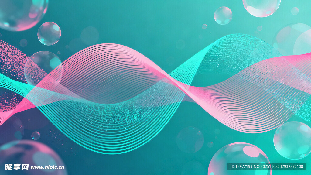 梦幻渐变波浪与气泡背景图片