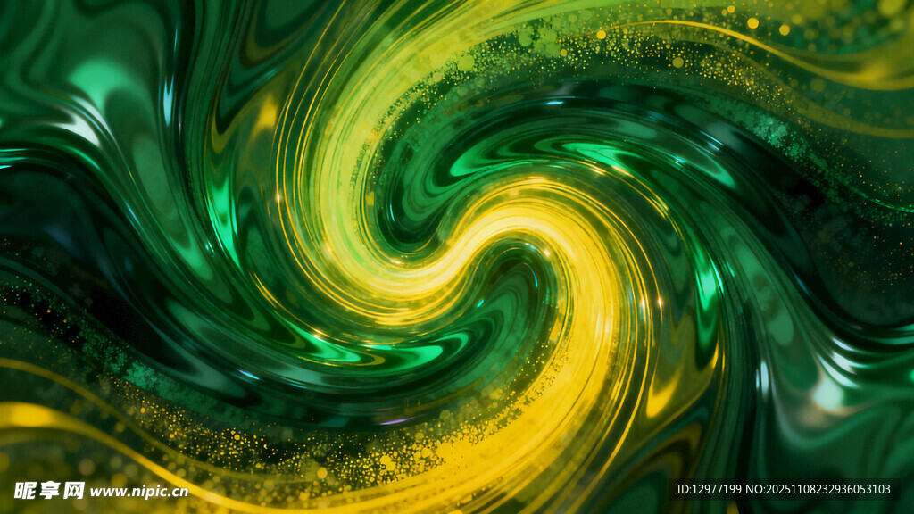 炫彩绿黄螺旋抽象艺术图案图片