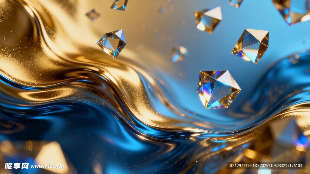 金蓝流体与钻石动感画面图片