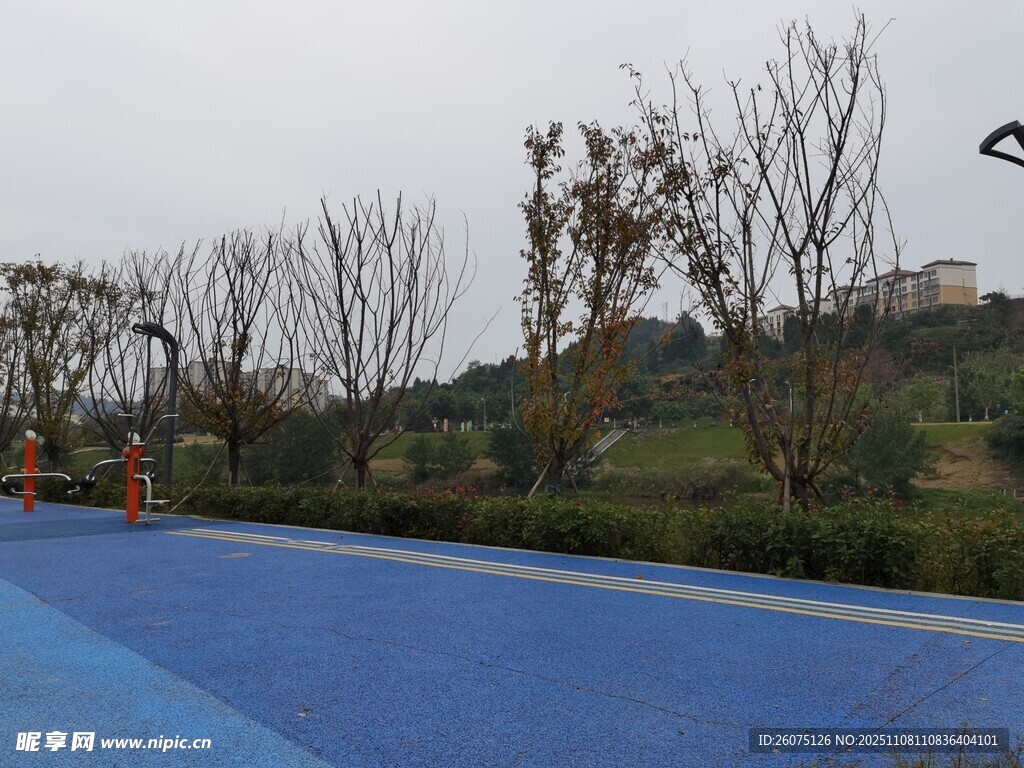 户外蓝色健身步道风景