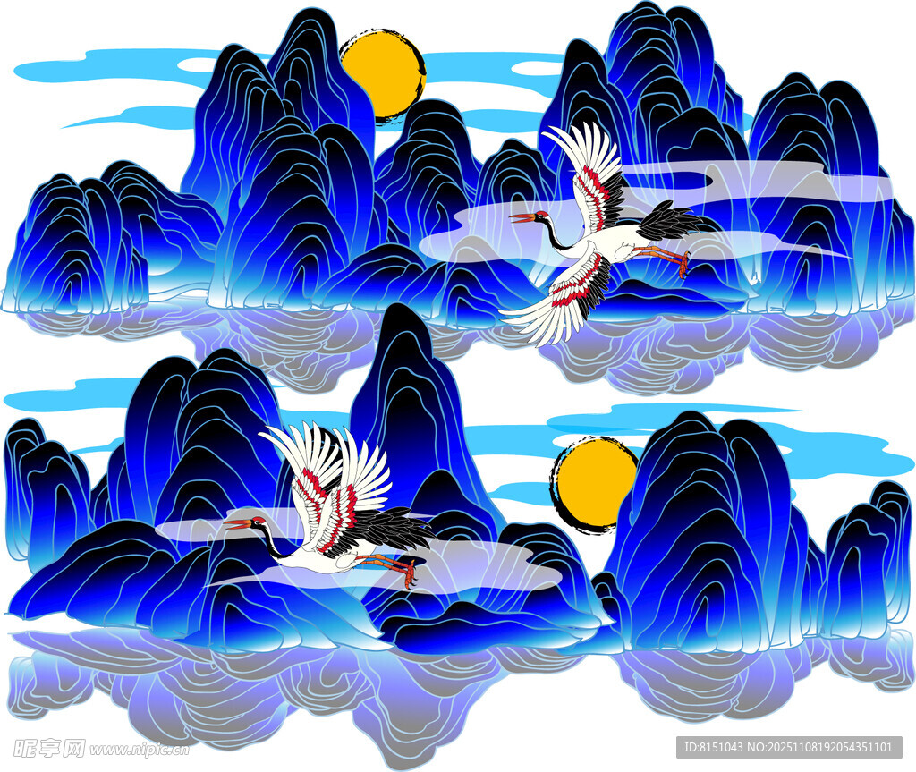 梦幻山水间的仙鹤飞舞